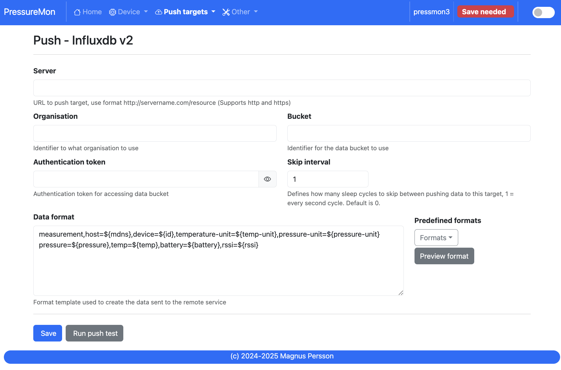 Push using InfluxDB v2