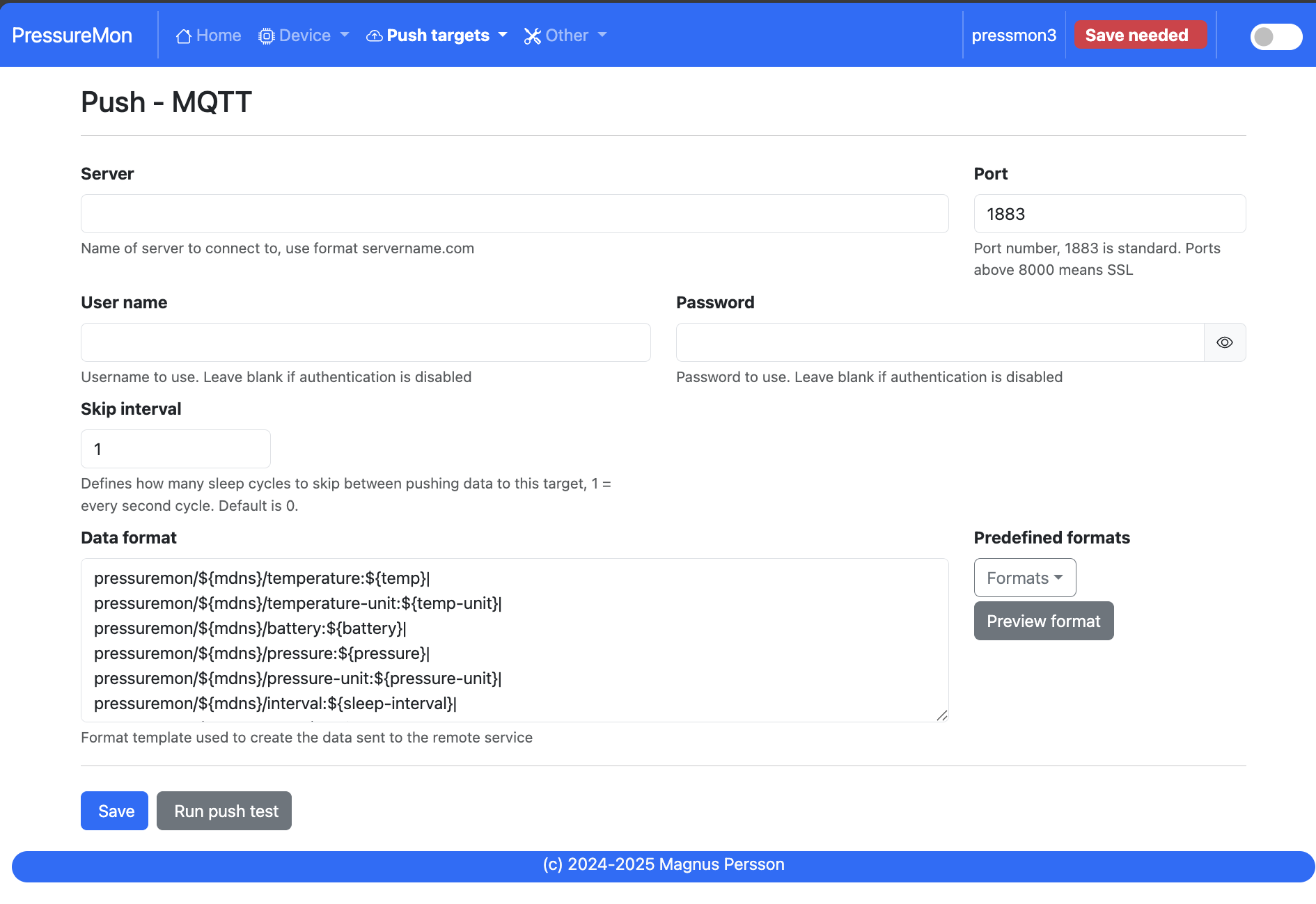 Push using MQTT